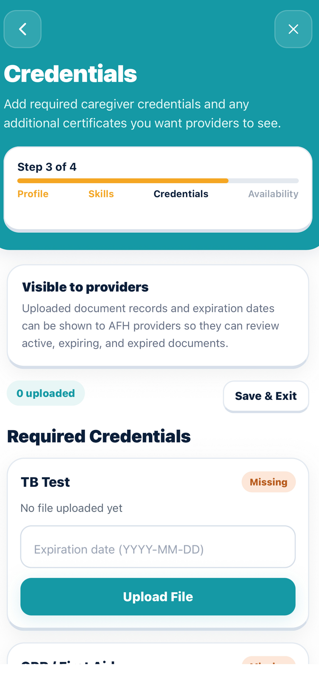 Cytrea caregiver app screen