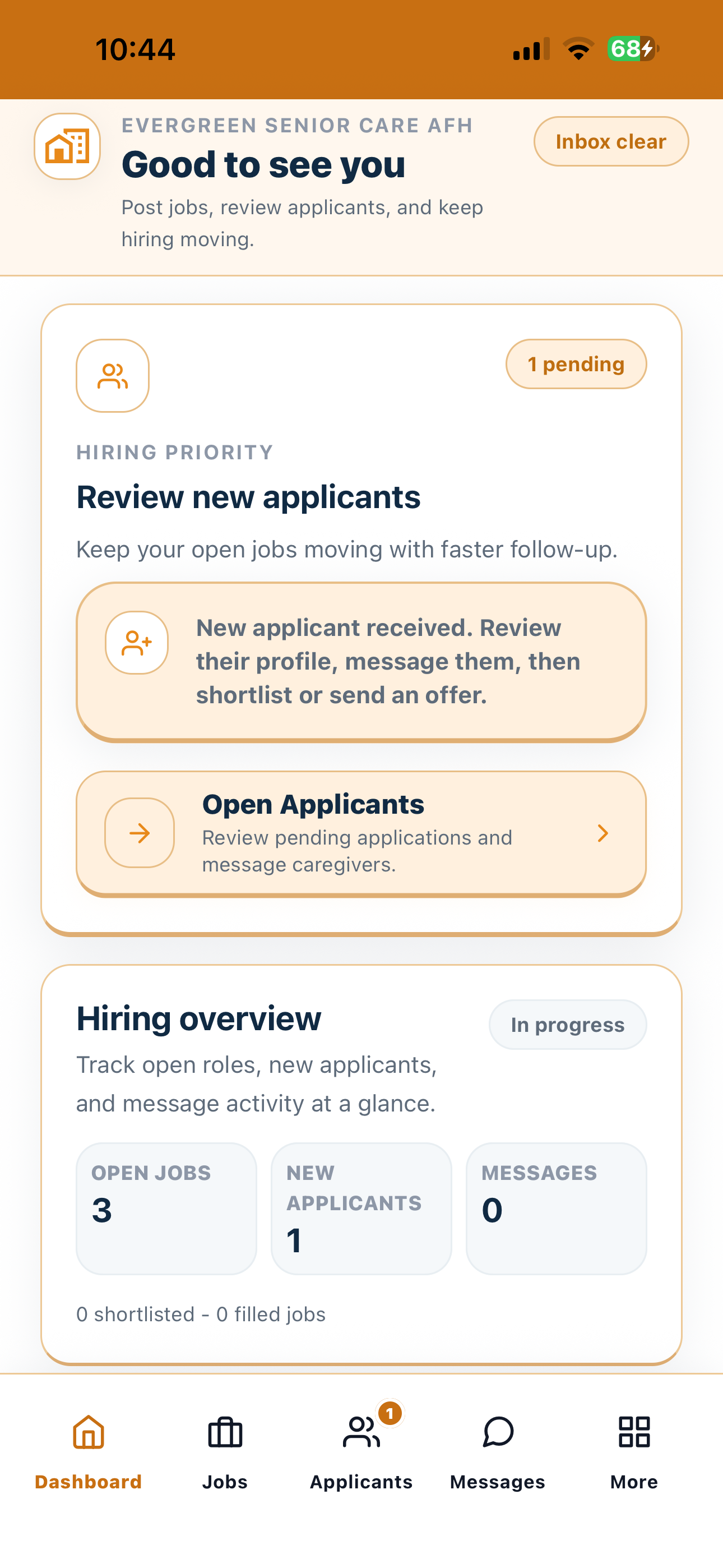 Current Cytrea provider applicant review screen with available caregivers