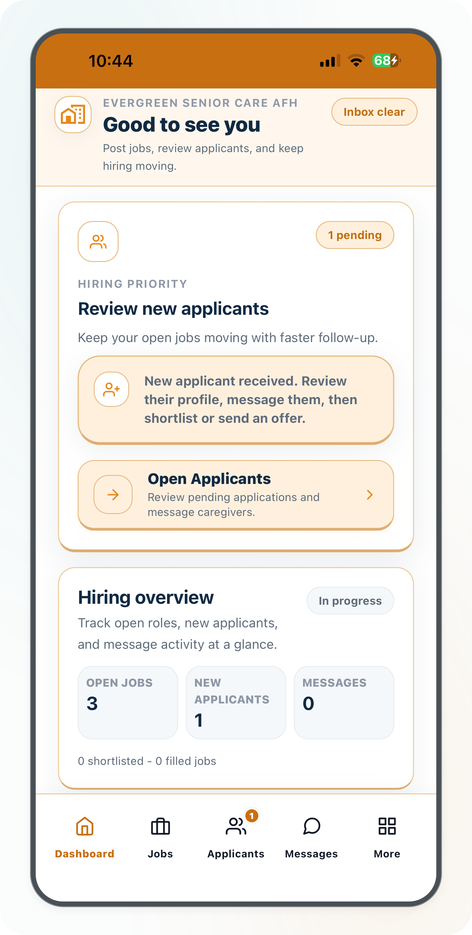 Current Cytrea provider applicant review screen with available caregivers