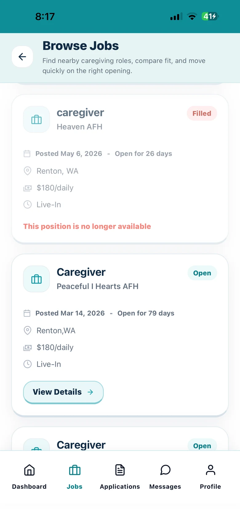 Caregiver Browse Jobs